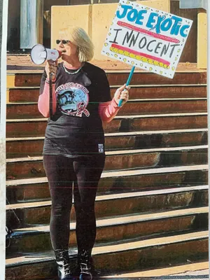 Tami Springer leads a demonstration in Oklahoma in 2021.
